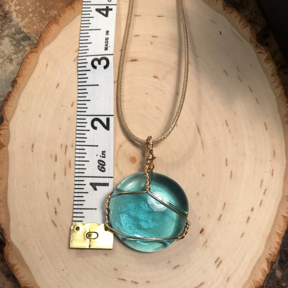 Handmade necklace aqua wire wrap NEW - Picture 3 of 8